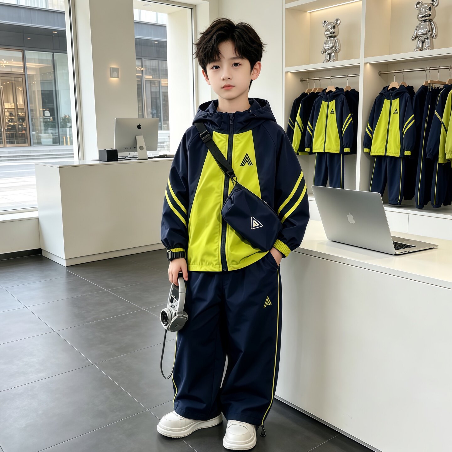 儿童拼色外套运动服冲锋衣套装