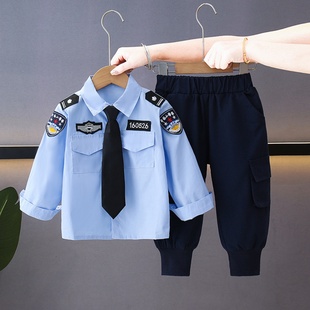 男童纯棉警官衣服小警察套装男孩工装两件套儿童长袖服装舞台装