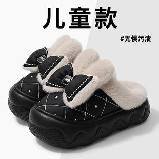 蝴蝶结儿童棉拖鞋女童冬季2025新款居家防滑保暖小女孩防水棉拖鞋
