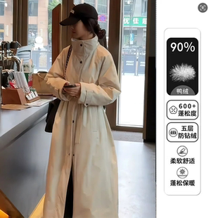 加厚羽绒服内胆风衣女中长款2026冬季新韩版收腰过膝高白鸭绒外套