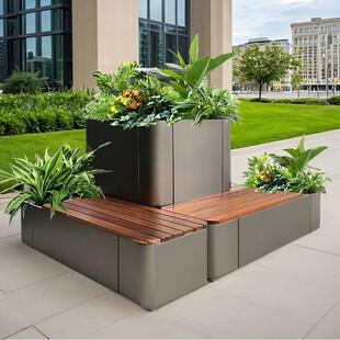户外不锈钢花箱座椅坐凳一体广场商业街休息凳景观花池不锈钢坐凳