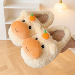 2026新款水豚噜噜棉拖鞋女冬加绒加厚居家室内保暖毛绒拖鞋情侣款