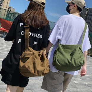 2025新款冬季帆布包日系韩版文艺范女学生纯色单肩包原宿斜跨布包