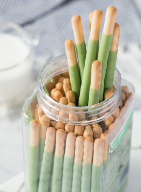 商用罐装巧克力味棒长条抹茶绿色涂层休闲零食装饰手指饼干