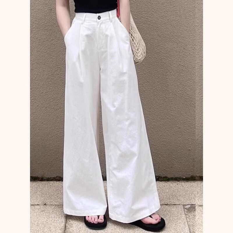 白色西装阔腿裤女夏季薄款高级感垂感梨形身材宽松显瘦百搭休闲