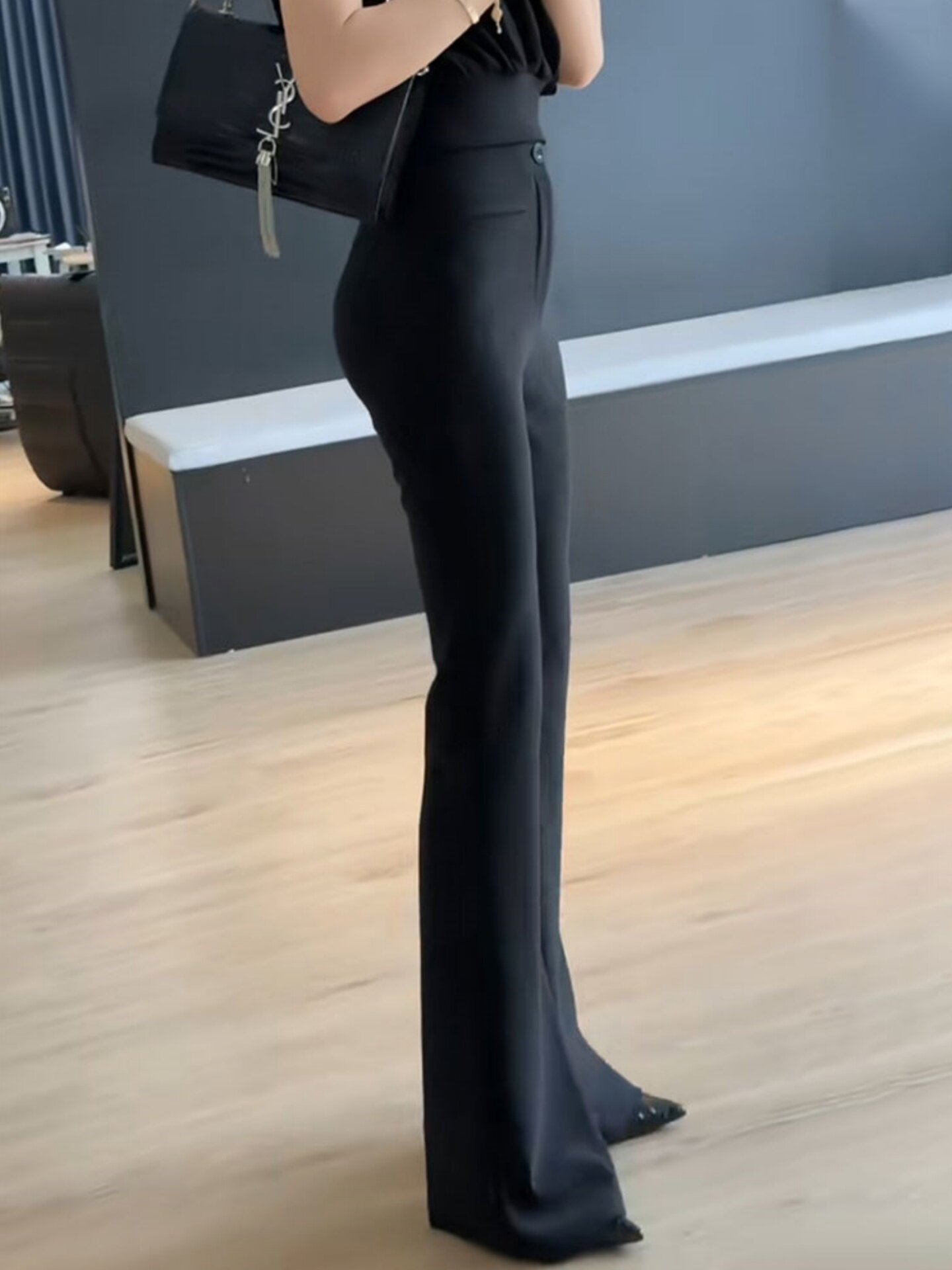 韩国黑色西装微喇裤女2025年春秋新款修身显瘦显高休闲裤马蹄裤子