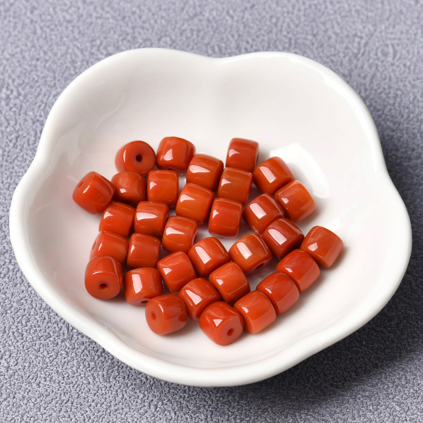 南红色玛瑙隔片散珠子算盘珠DIY 满色满肉柿子红 文玩菩提隔片图片