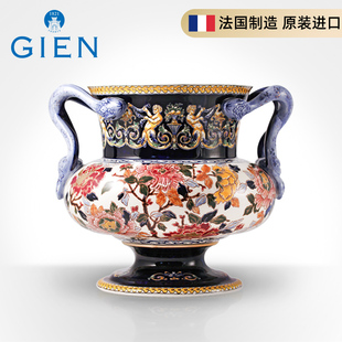 进口 法国GIEN帝国复兴手绘复古蛇形欧式 陶瓷花瓶全球限量法国原装