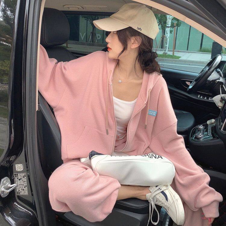 847#华夫格运动套装女春