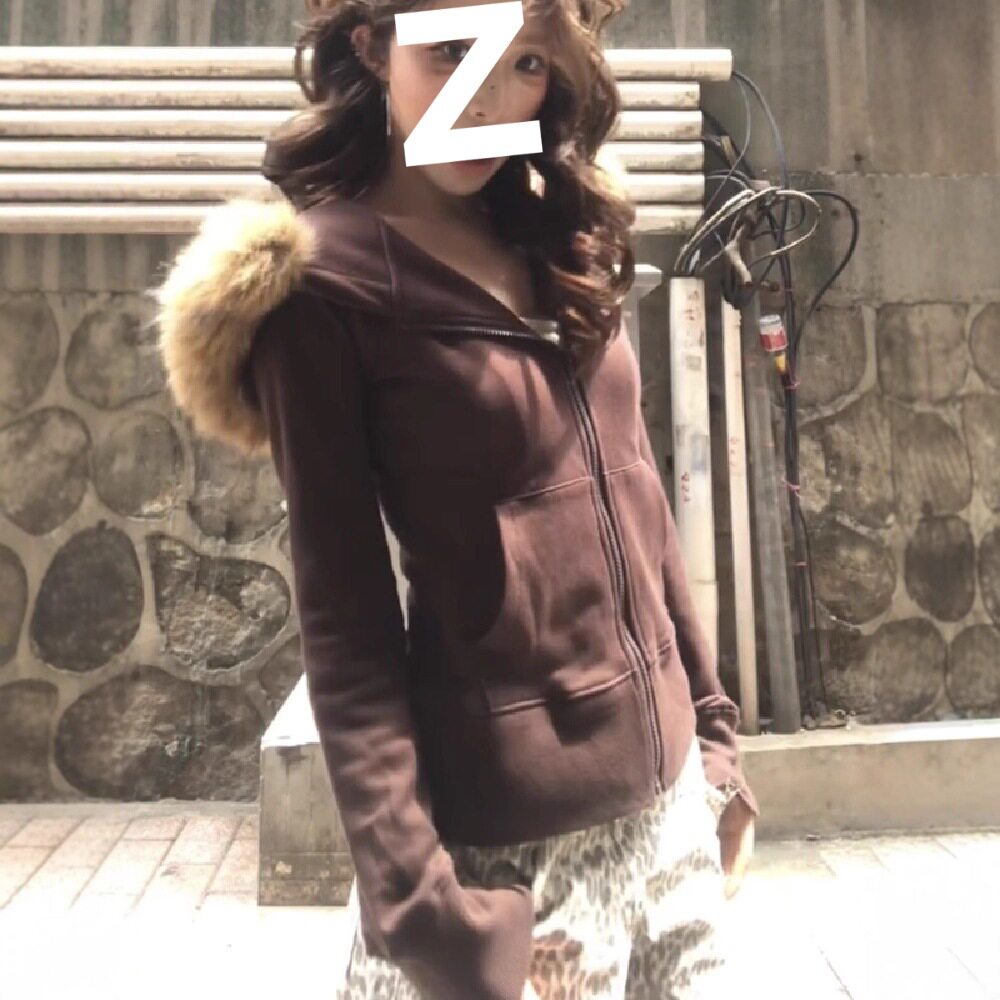 美式复古毛领拉链卫衣女