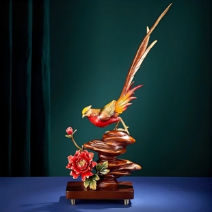 前程似锦黄铜红腹锦鸡摆件客厅玄关桌面装饰品送领导升迁开业礼品