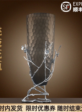 黄铜玻璃花瓶插摆件客厅轻