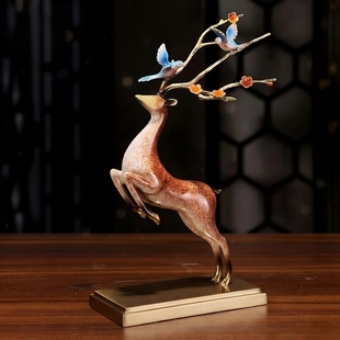 一路高升黄铜福鹿摆件客厅玄关酒柜老板办公室装饰品开业升迁礼品