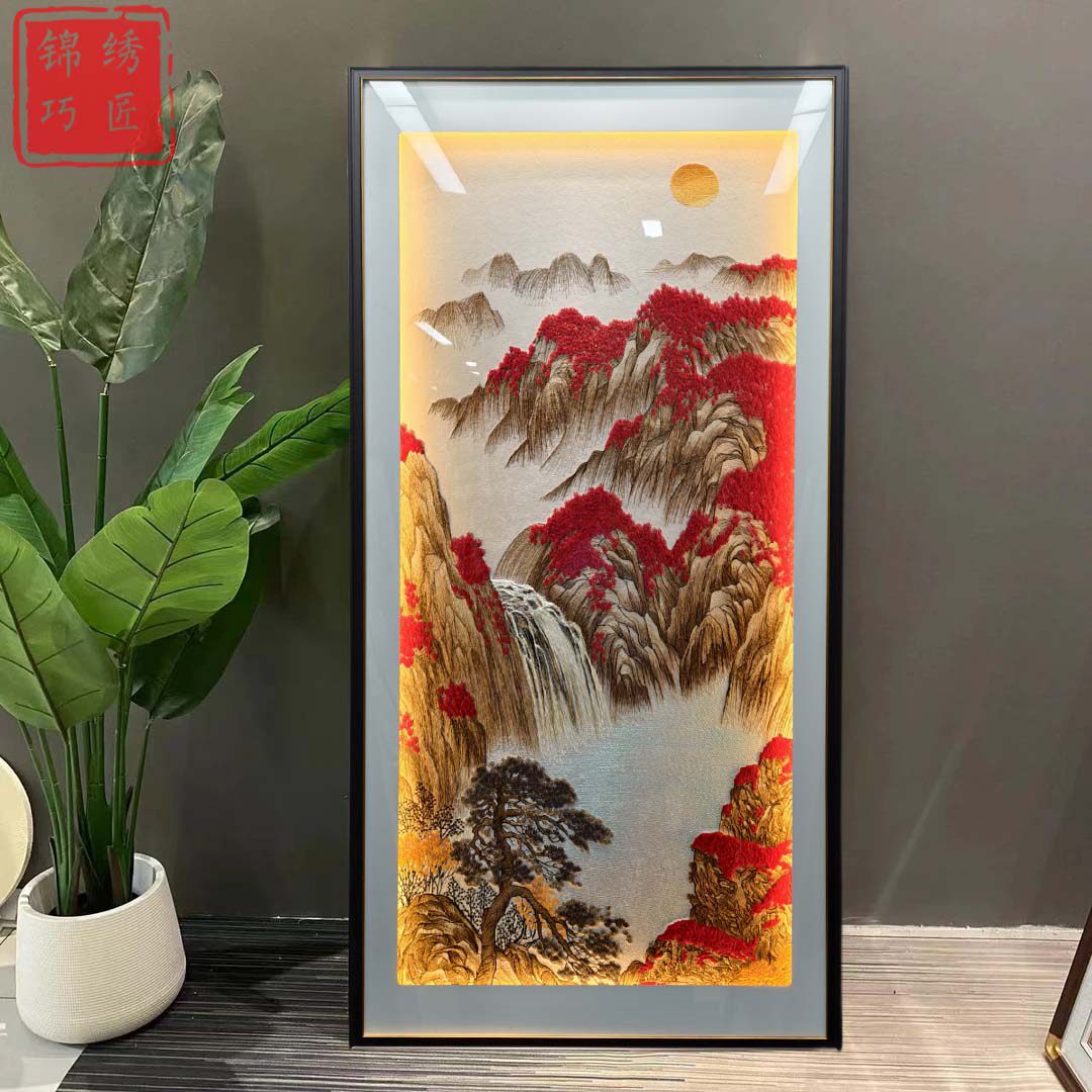 鸿运当头新中式苏绣装饰画现代玄关刺绣挂画走廊尽头织锦绣壁画
