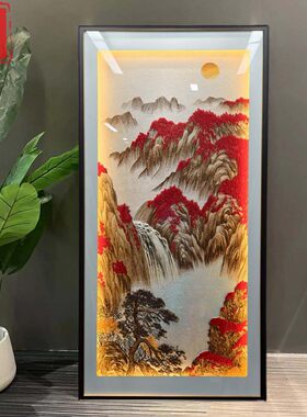 鸿运当头新中式苏绣装饰画现代玄关刺绣挂画走廊尽头织锦绣壁画