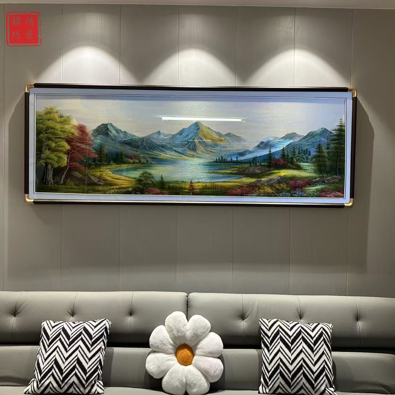 金山银山客厅沙发背景墙苏绣绣装饰画苏州刺绣成品挂画新中式壁画