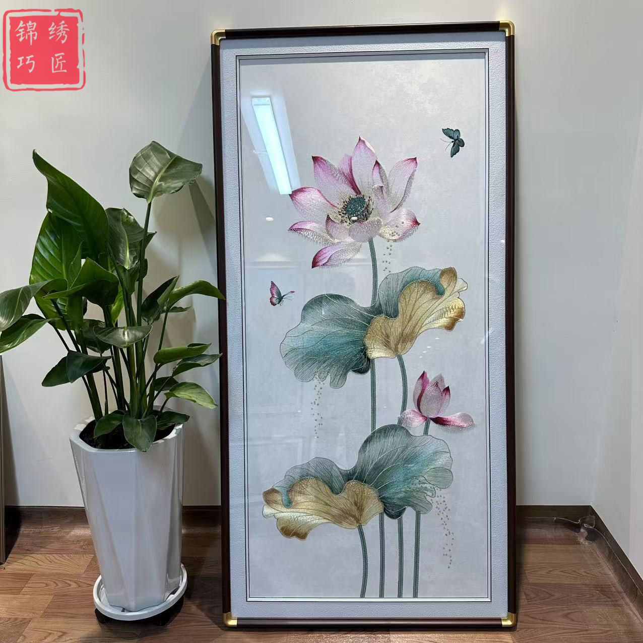 荷花高档织锦绣刺绣装饰画迎门玄关过道苏绣成品挂画吉祥寓意壁画