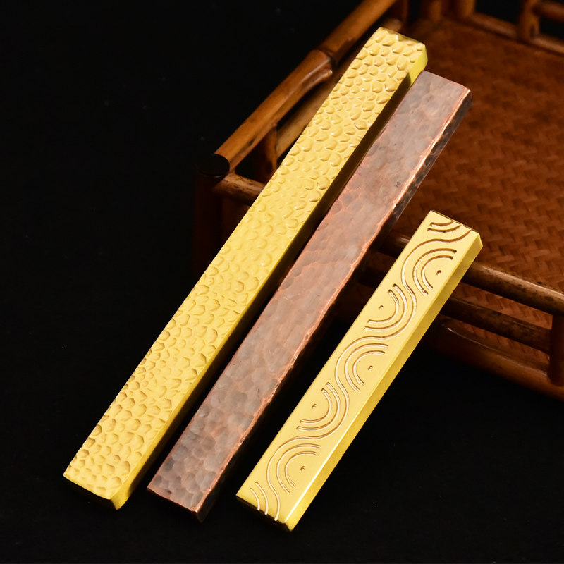 大中小号实心黄铜文房四宝纸墨笔砚书法专用文房四宝套装镇尺镇尺压纸 高档礼品刻精雕深刻镇纸文镇