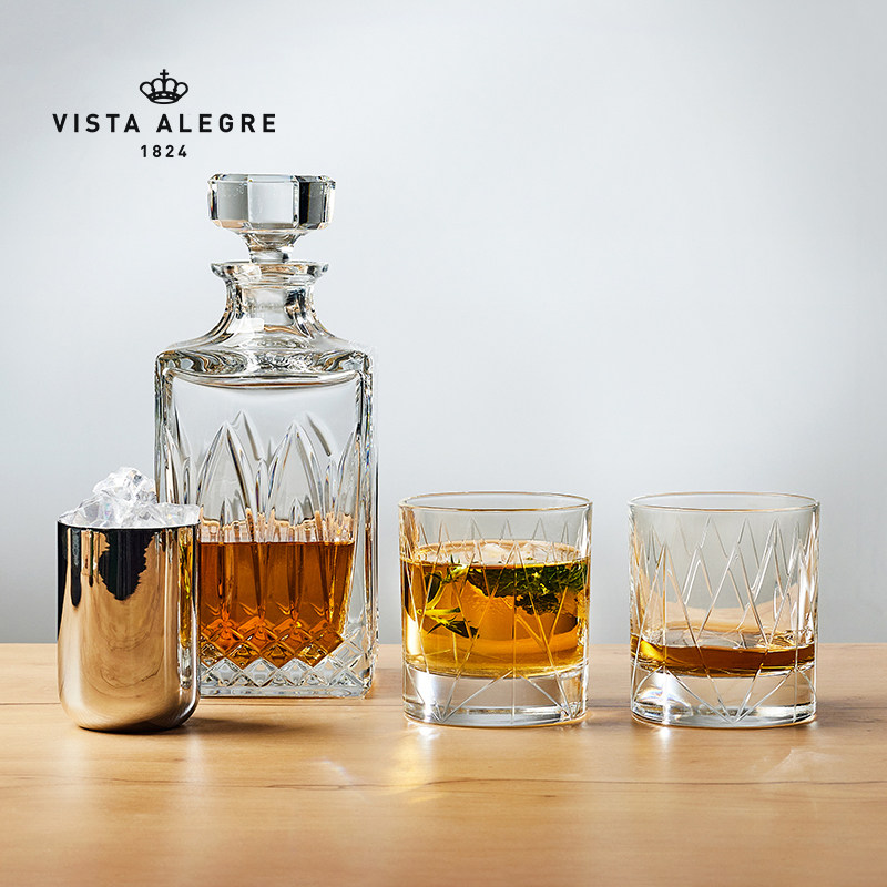 葡萄牙vista alegre进口手工刻花威士忌酒杯水晶玻璃酒樽礼盒套装