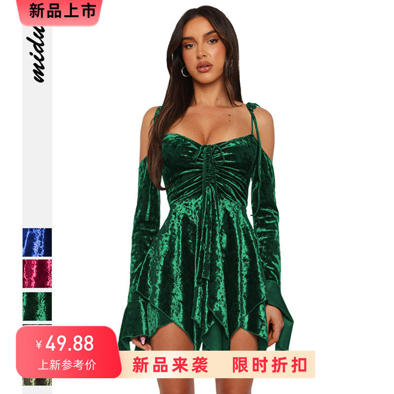 欧美高端女装2024新款Y2K丝绒辣妹裙不规则裙子夏天女连衣裙松