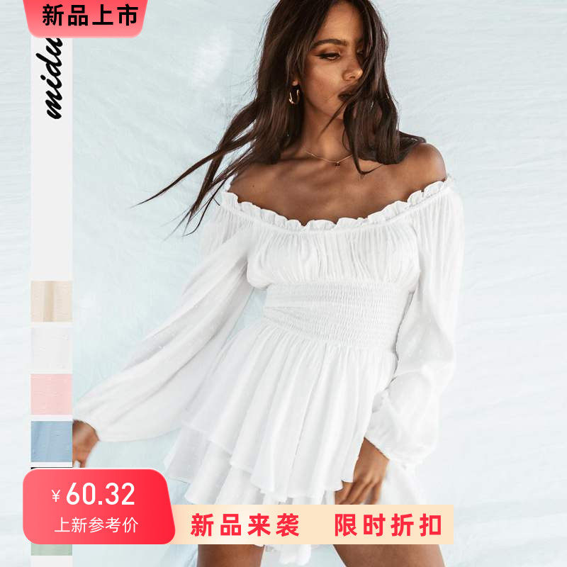 2023夏季女装褶皱一字领长袖休闲荷叶边连体裤法式短裤新夏