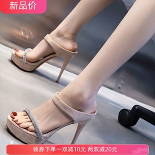 12cm恨天高外穿凉拖鞋小码313233定做小个子防水台超高跟凉鞋水钻