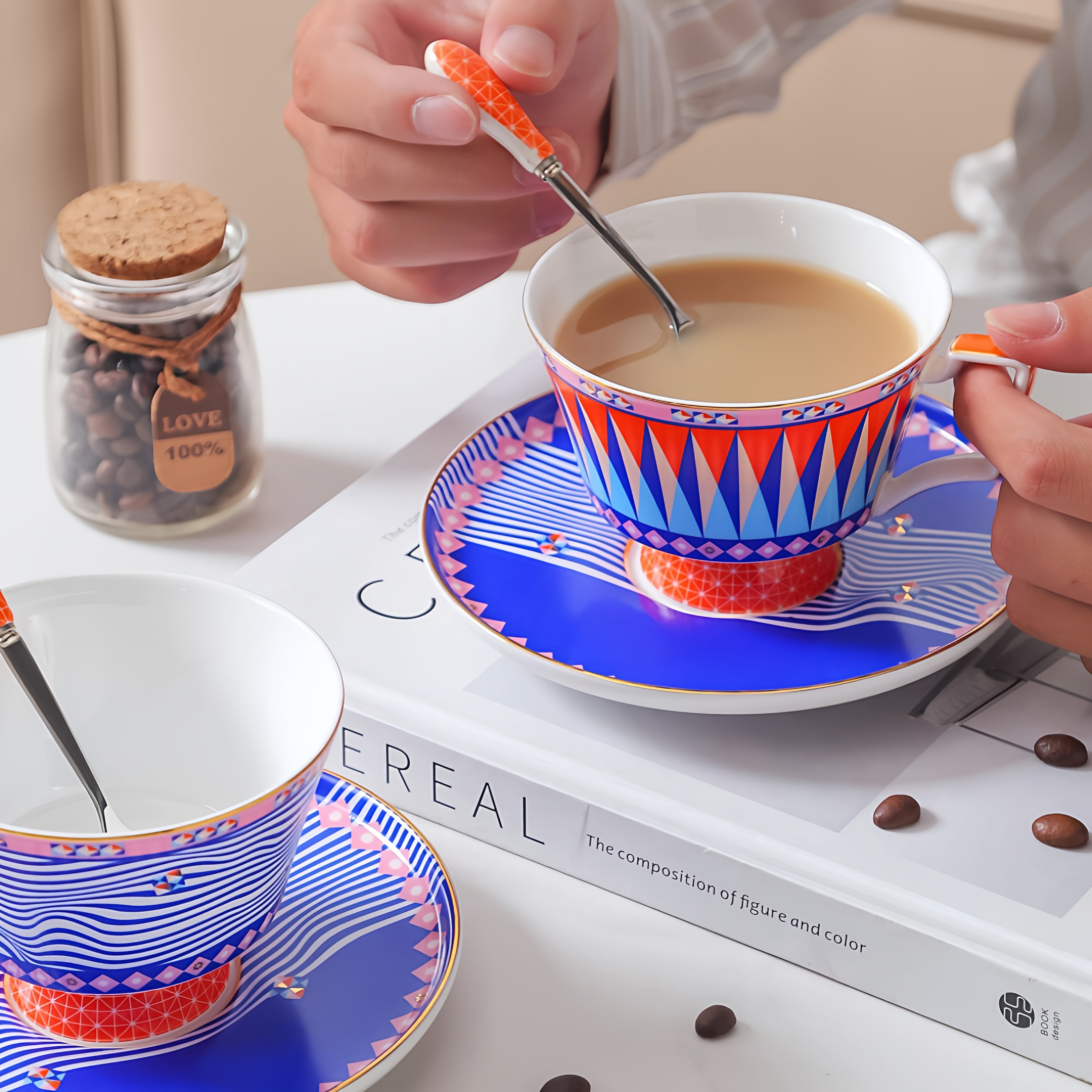 高级感轻奢高颜值骨瓷咖啡杯碟套装高档小精致咖啡杯子小众设计风