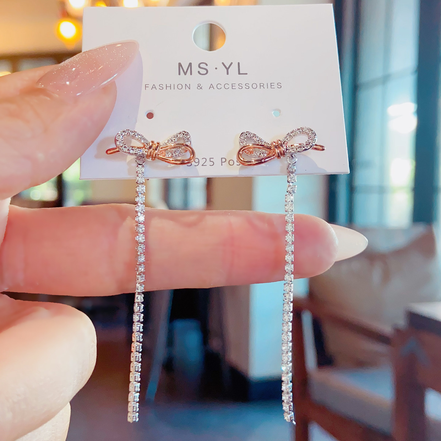 时尚气质轻奢高级感长款流苏显瘦耳环甜美蝴蝶结耳钉无耳洞耳夹女