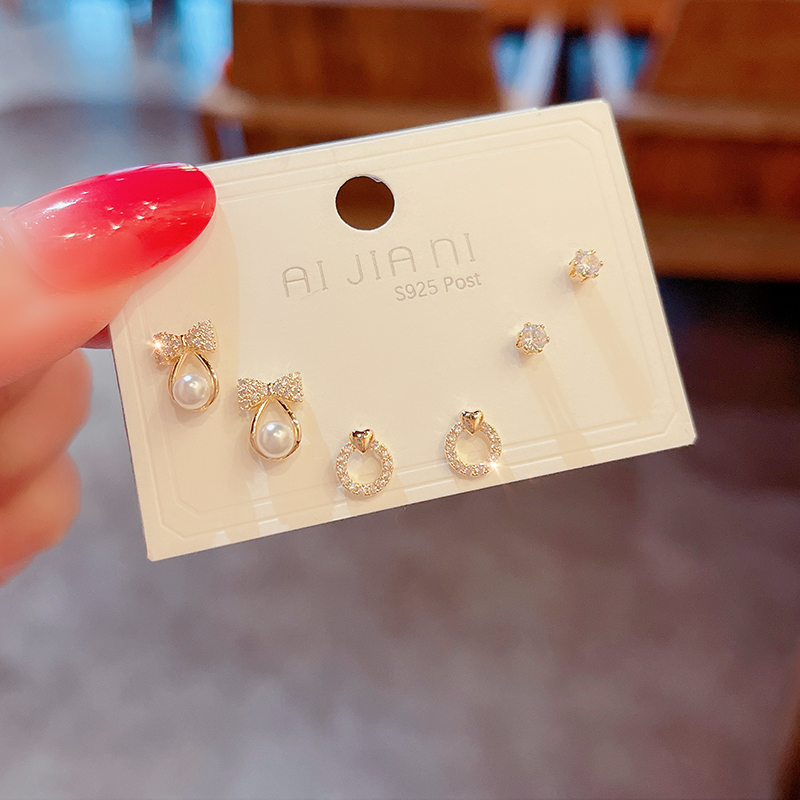 s925银针简约小巧耳钉气质个性多耳洞耳饰ins森系少女蝴蝶结耳环