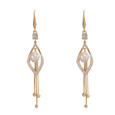 长款珍珠流苏耳环高级感时尚耳饰