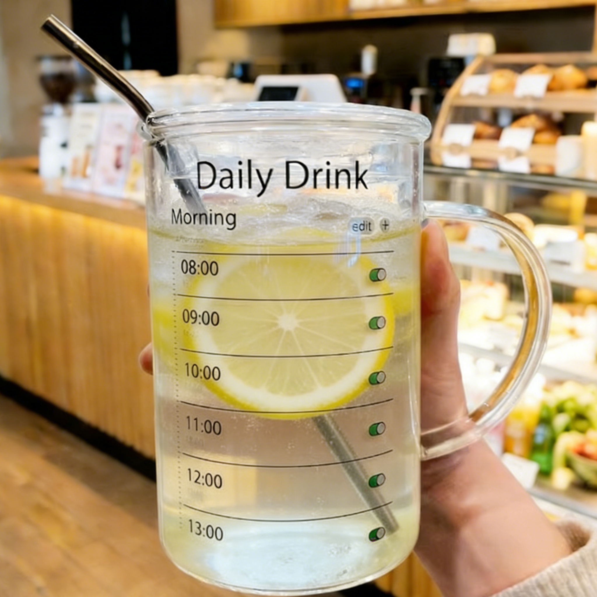 大容量玻璃杯柠檬杯带把手吸管杯