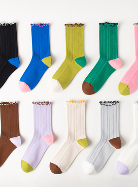 toooot花边袜子女中筒袜百搭撞色设计感多巴胺韩版东大门舒适透气