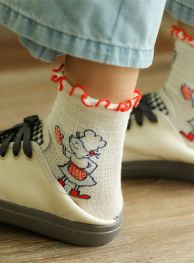 toooot日系卡哇伊夏季网眼卡通小女孩木耳边精梳棉中筒袜女士短袜