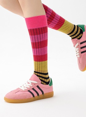toooot渐变条纹撞色复古小腿袜及膝堆堆袜韩系男女个性时尚运动袜