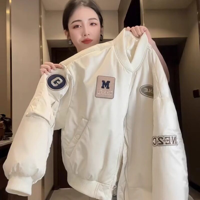 潮牌夹棉棒球服外套女2025年秋冬小个子洋气短款飞行员夹克上衣
