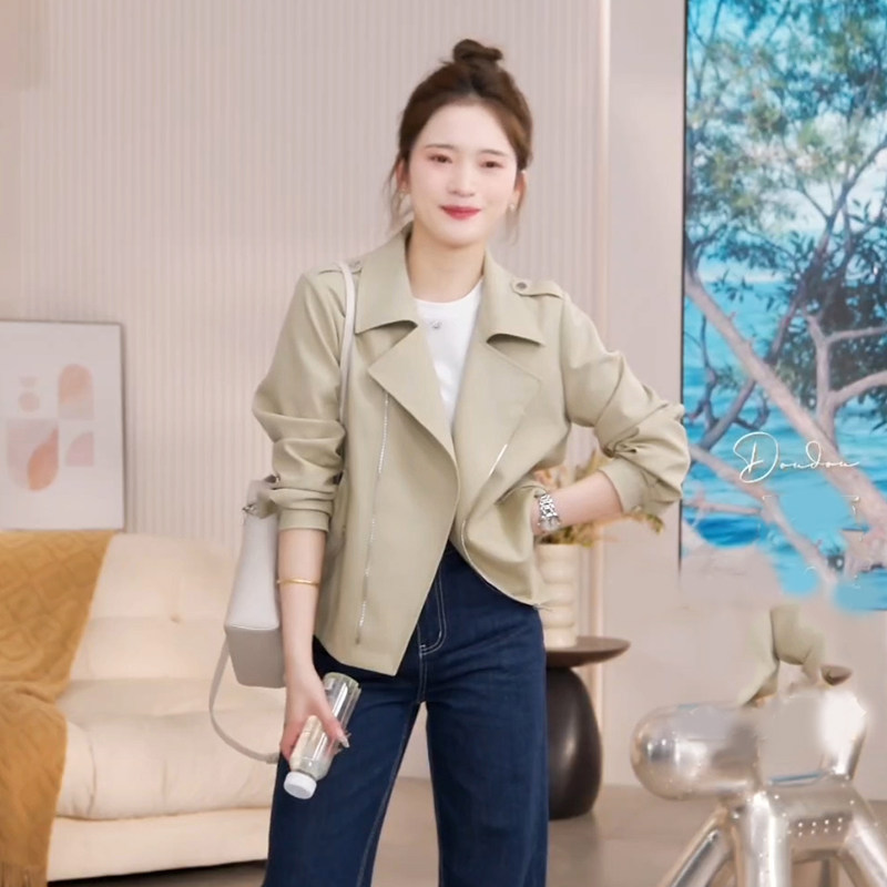 韩版翻领气质夹克外套女2025春秋季新款时尚百搭减龄长袖短款上衣