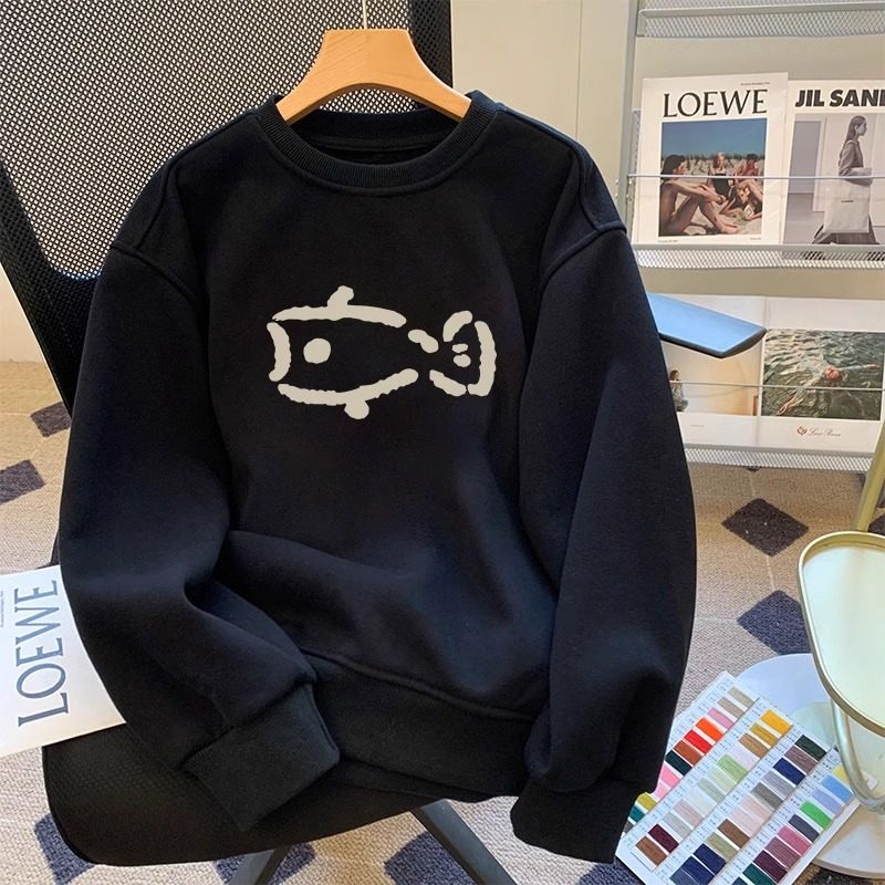 潮牌黑色小鱼圆领卫衣女2025春秋新款慵懒风宽松休闲T恤外套上衣,女装/女士精品,卫衣/绒衫,淘宝优惠券,粉丝福利购,淘宝优惠卷