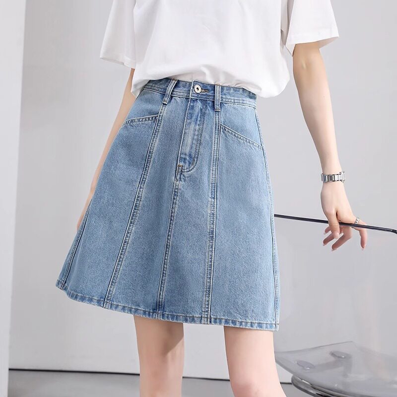 浅色百搭牛仔短裙女2025夏季新款高腰显瘦时尚百搭a字包臀半身裙