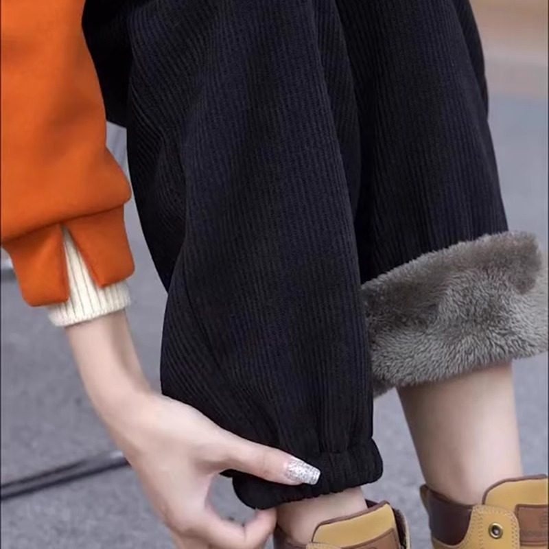 东北高腰加绒加厚裤子女2025年秋冬季新款爆款雪尼尔运动束脚卫裤