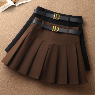 韩国毛呢百褶半身裙女2025年秋冬季新款高腰显瘦时尚配靴子的短裙