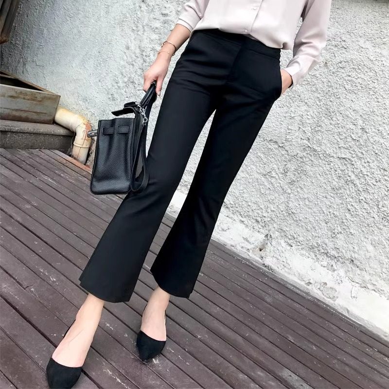 法式高腰显瘦黑色喇叭裤女2025夏季新款小个子直筒时尚九分微喇裤