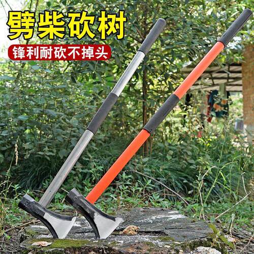 长柄开山劈柴伐木斧头户外轨道钢手工锻打斧铁把家用斧头劈柴专用