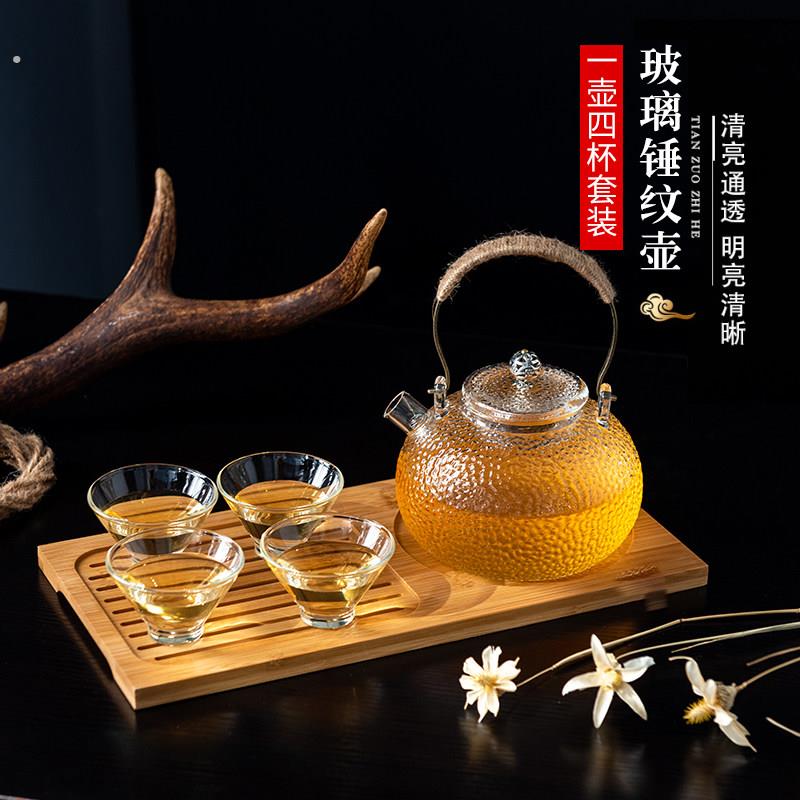 煮茶壶玻璃可加热 耐高温铜把提梁茶具套装电陶炉专用