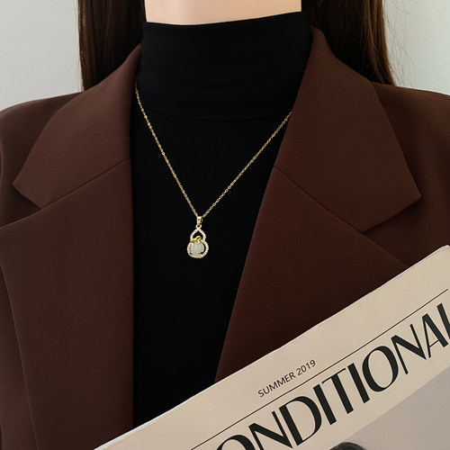 猫眼石葫芦项链毛衣链女2026年秋冬新款轻奢吊坠气质百搭锁骨链女