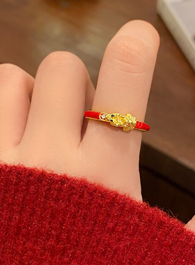 貔貅新年红色开口戒指女2025新款爆款小众设计食指环轻奢高级感