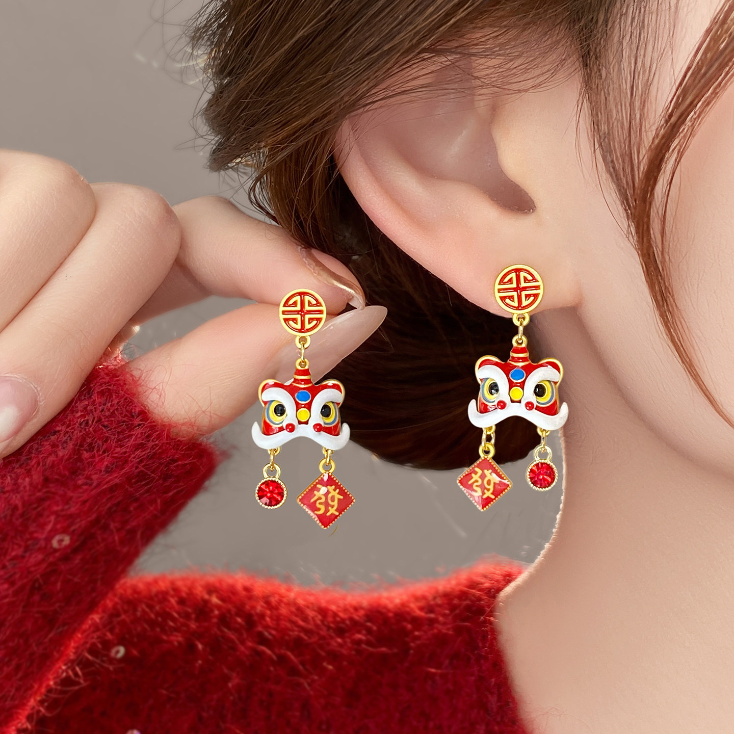 醒狮新年巨好看耳环无耳洞耳夹女独特漂亮耳钉2026新款爆款高级感,饰品/流行首饰/时尚饰品新,耳环,淘宝优惠券,粉丝福利购,淘宝优惠卷