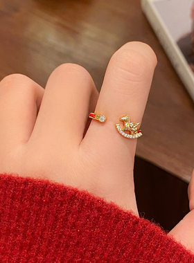 新款马年小马红色戒指喜庆百搭女