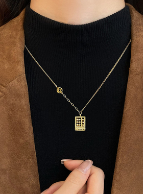 新款钛钢金色算盘铜钱项链百搭女