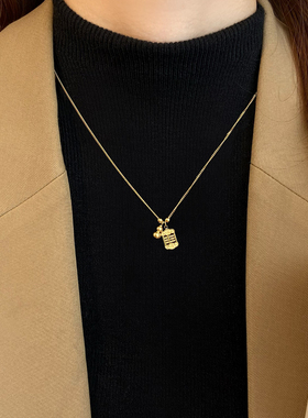 新款钛钢金色算盘葫芦项链气质女