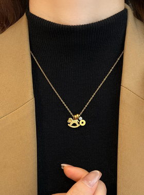 新款钛钢小马铜钱项链生肖马项链